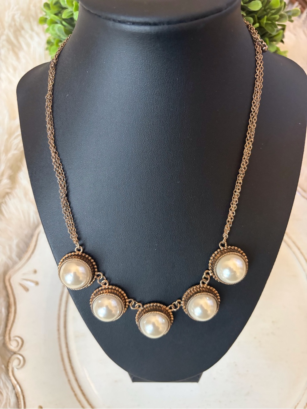 Gold-Tone Pearl Link Necklace - Elegant Women’s Jewelry